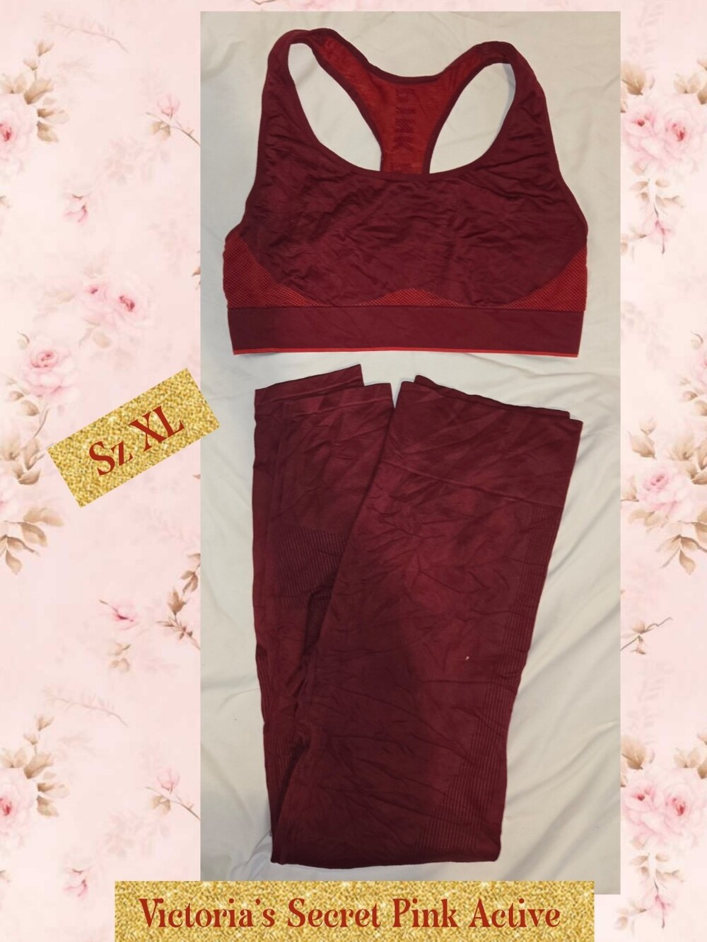 PINK Victoria's Secret Ultimate Burgundy Seamless Sports Bra & Legging Set Sz XL